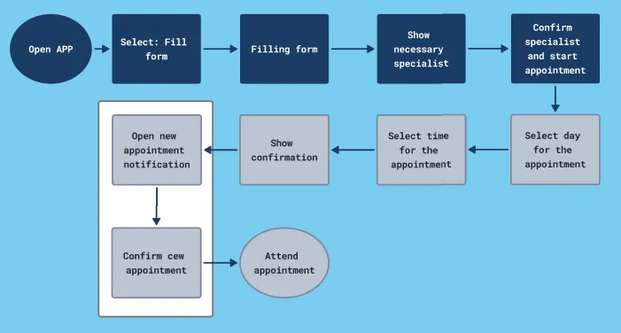 Guided flow image for the public healthcare appointments case study.